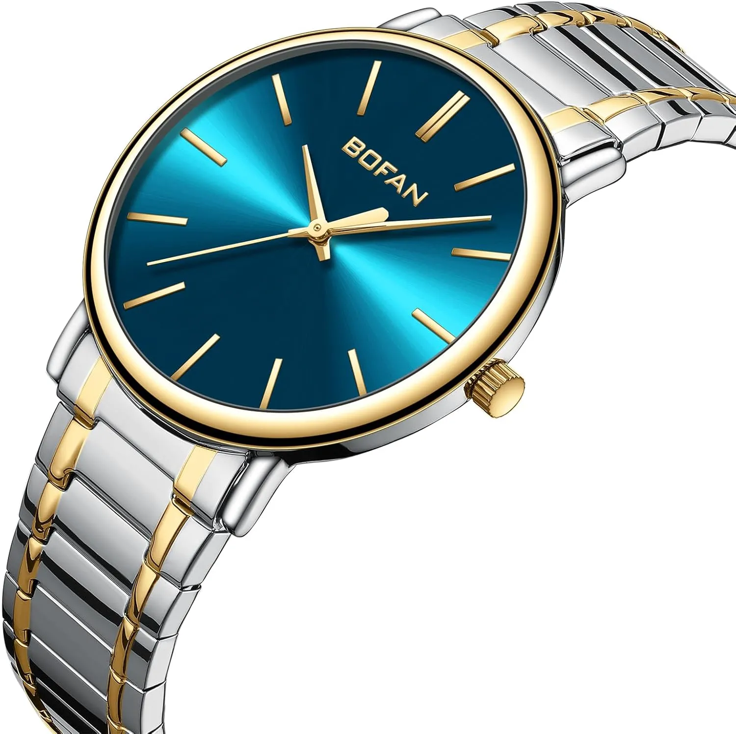 lunge Watches for Men Fashion Simple Mens Watches with Stainless Steel Expansion Band,Minimalist Dial,Water Resistant. BOFAN 