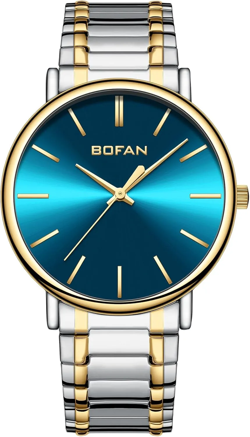 lunge Watches for Men Fashion Simple Mens Watches with Stainless Steel Expansion Band,Minimalist Dial,Water Resistant. BOFAN 