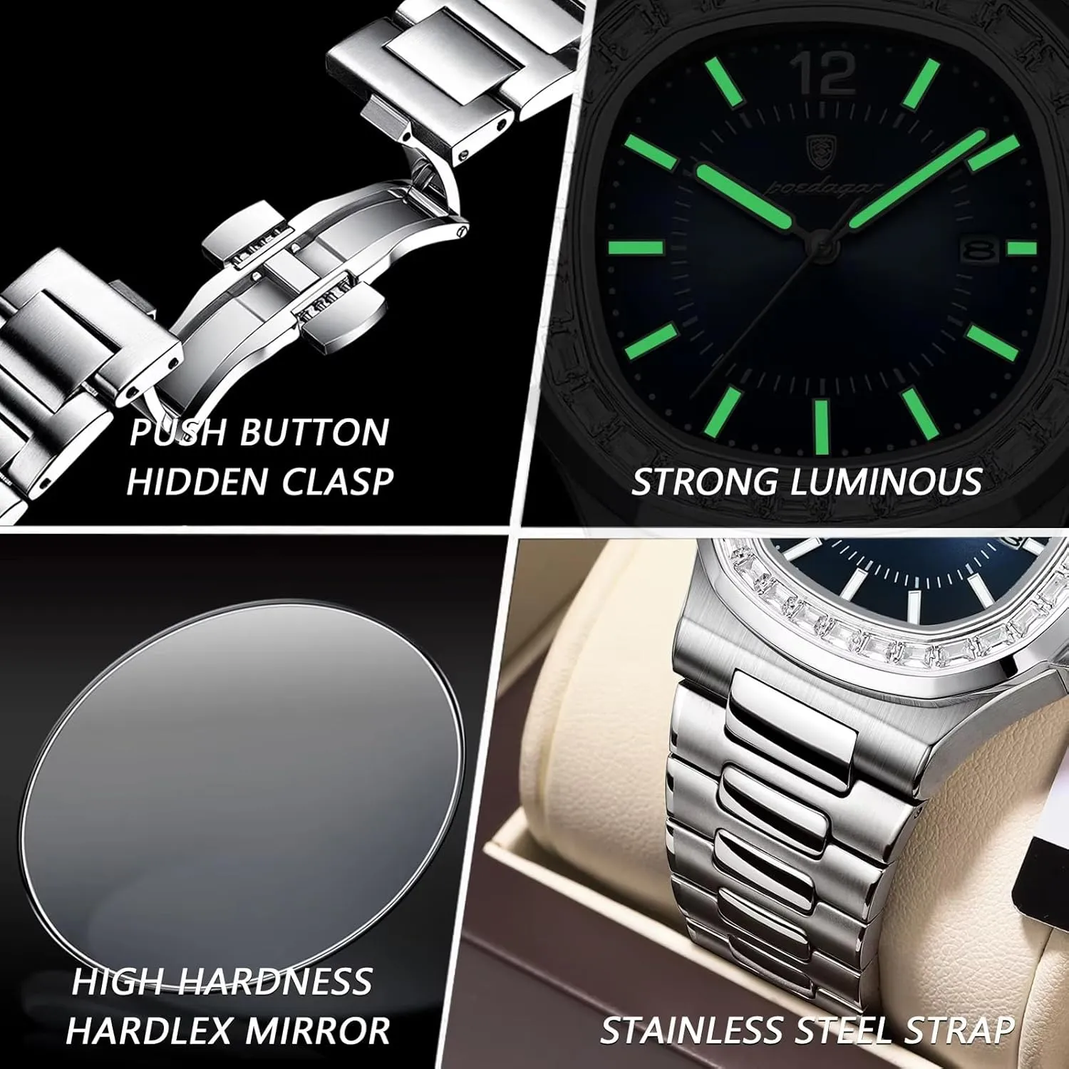 Luxury carbonic dwelling drain Business Watch Date Luminous Waterproof Analog Wrist Watch Gifts for Men Fashion Men's Quartz Watches Stainless Steel Crystal Diamond 