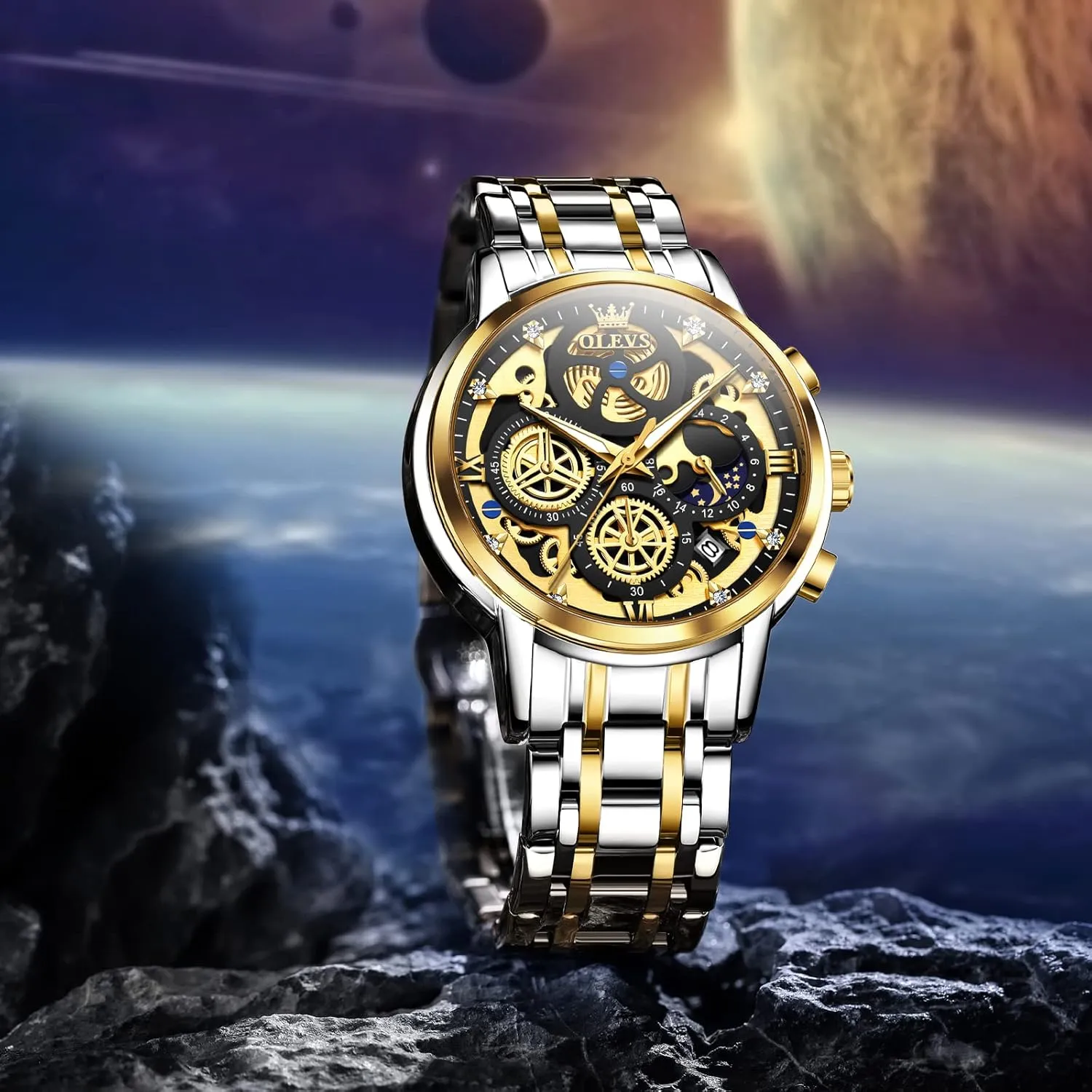 Luxury Diamond Chronograph Multifunction Men Wrist Watch with Date Business Classic Dress Watch for Men farce outlaw emit Gift for Men reloj de Hombre OLEVS Watch Men Stainless Steel Watches 