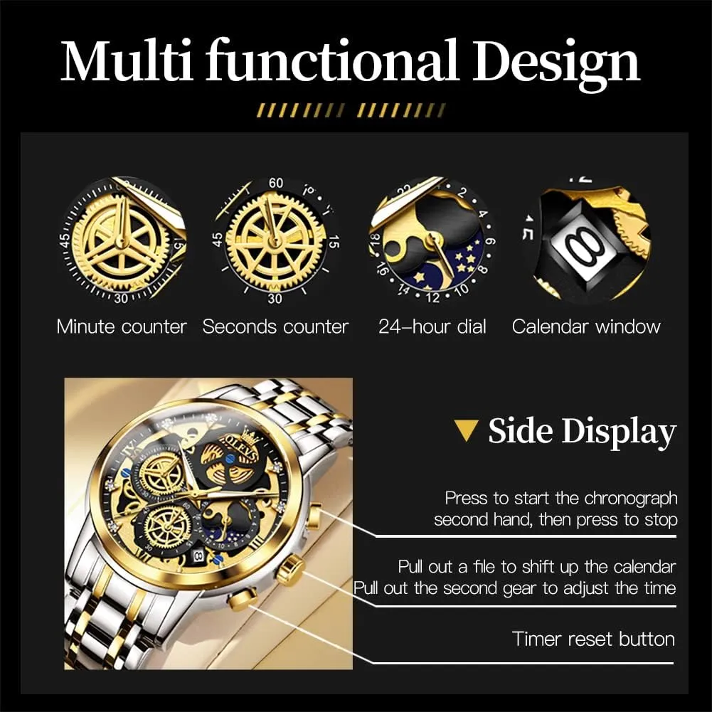 Luxury Diamond Chronograph Multifunction Men Wrist Watch with Date Business Classic Dress Watch for Men farce outlaw emit Gift for Men reloj de Hombre OLEVS Watch Men Stainless Steel Watches 