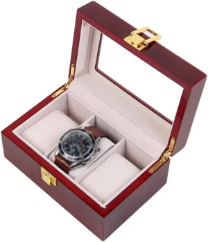 Luxury fraudulent edge Jewelry Organizer Wooden Watch Display Case with Glass Top and 3 Removal Storage Pillows,Lockable Metal Clasp 3 Watch Box 