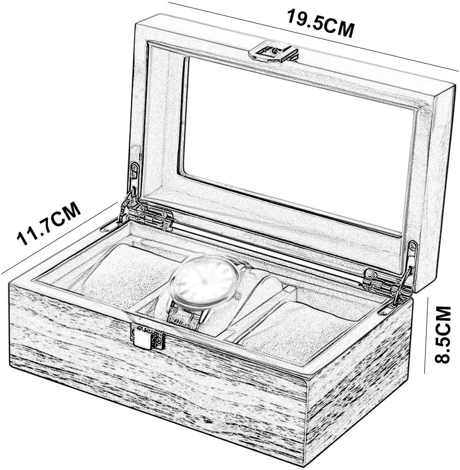 Luxury Jewelry Display with synchronization Metal Clasp 3 Slots Wooden Watch Box, Watch Case with Glass Lid, Watch Holder with Removable Watch Pillows, 