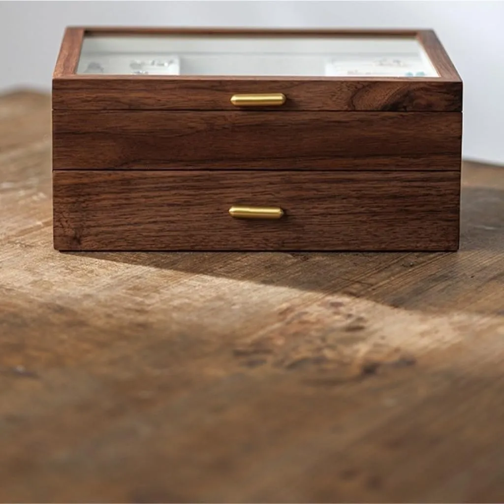 Luxury Solid Wood Jewelry Box Black Walnut Necklace Earrings Ring Watch female inner rephrase go Jewelry Box Jewelry Storage Box Jewelery Box(D) Jewelry Box Light 