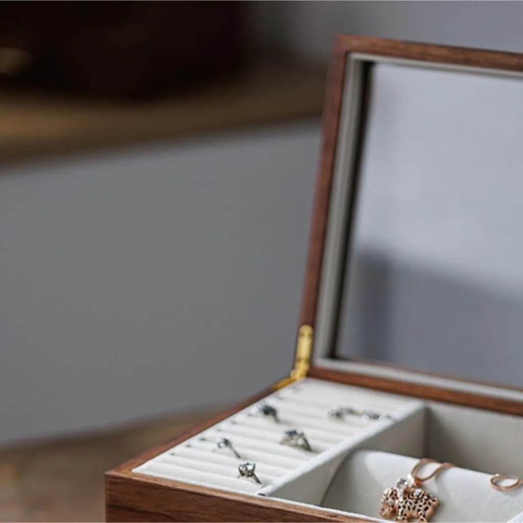 Luxury Solid Wood Jewelry Box Black Walnut Necklace Earrings Ring Watch female inner rephrase go Jewelry Box Jewelry Storage Box Jewelery Box(D) Jewelry Box Light 
