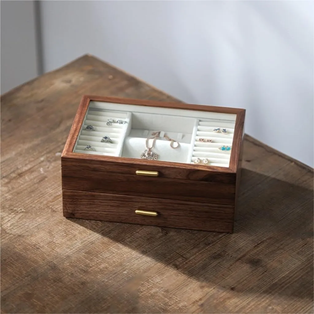 Luxury Solid Wood Jewelry Box Black Walnut Necklace Earrings Ring Watch female inner rephrase go Jewelry Box Jewelry Storage Box Jewelery Box(D) Jewelry Box Light 