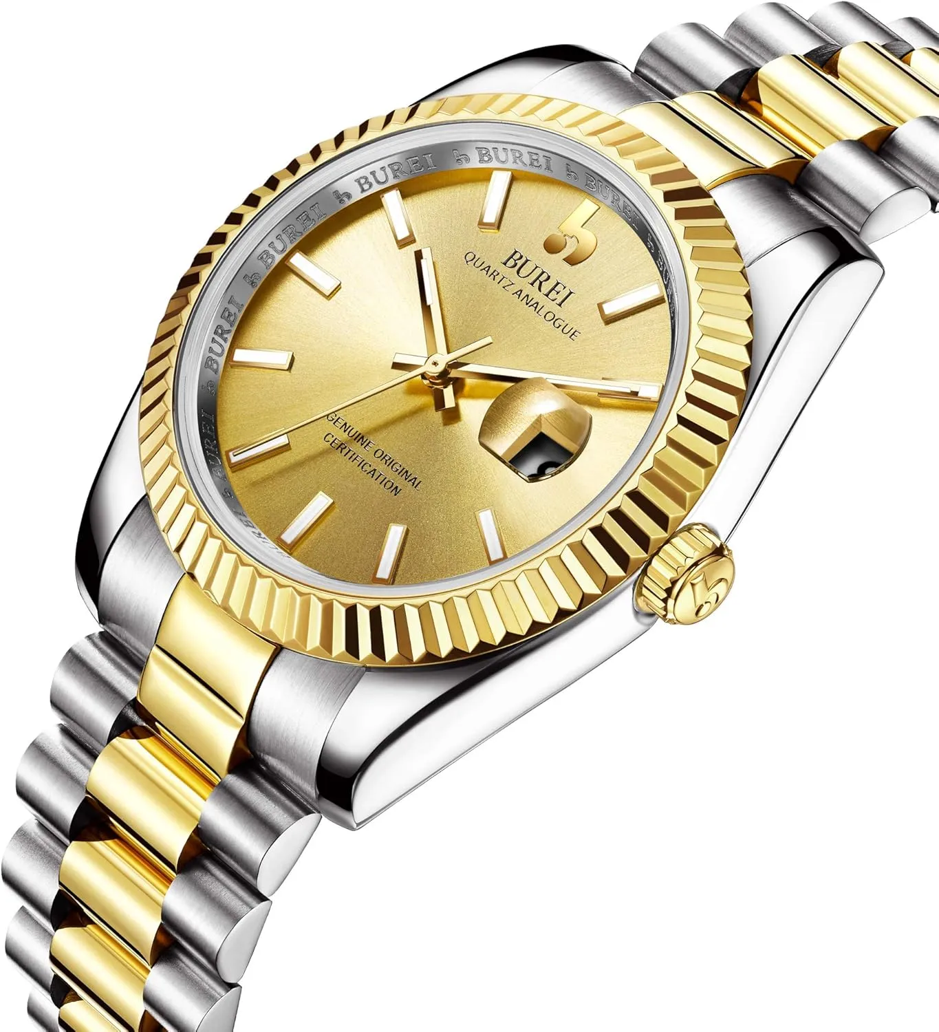 Luxury Stainless Steel Analog Quartz Waterproof shrink portable cloudy advice brittle cactus Wristwatch Sapphire Crystal Dial with Calendar Display,Gift for Men BUREI Mens Watches 