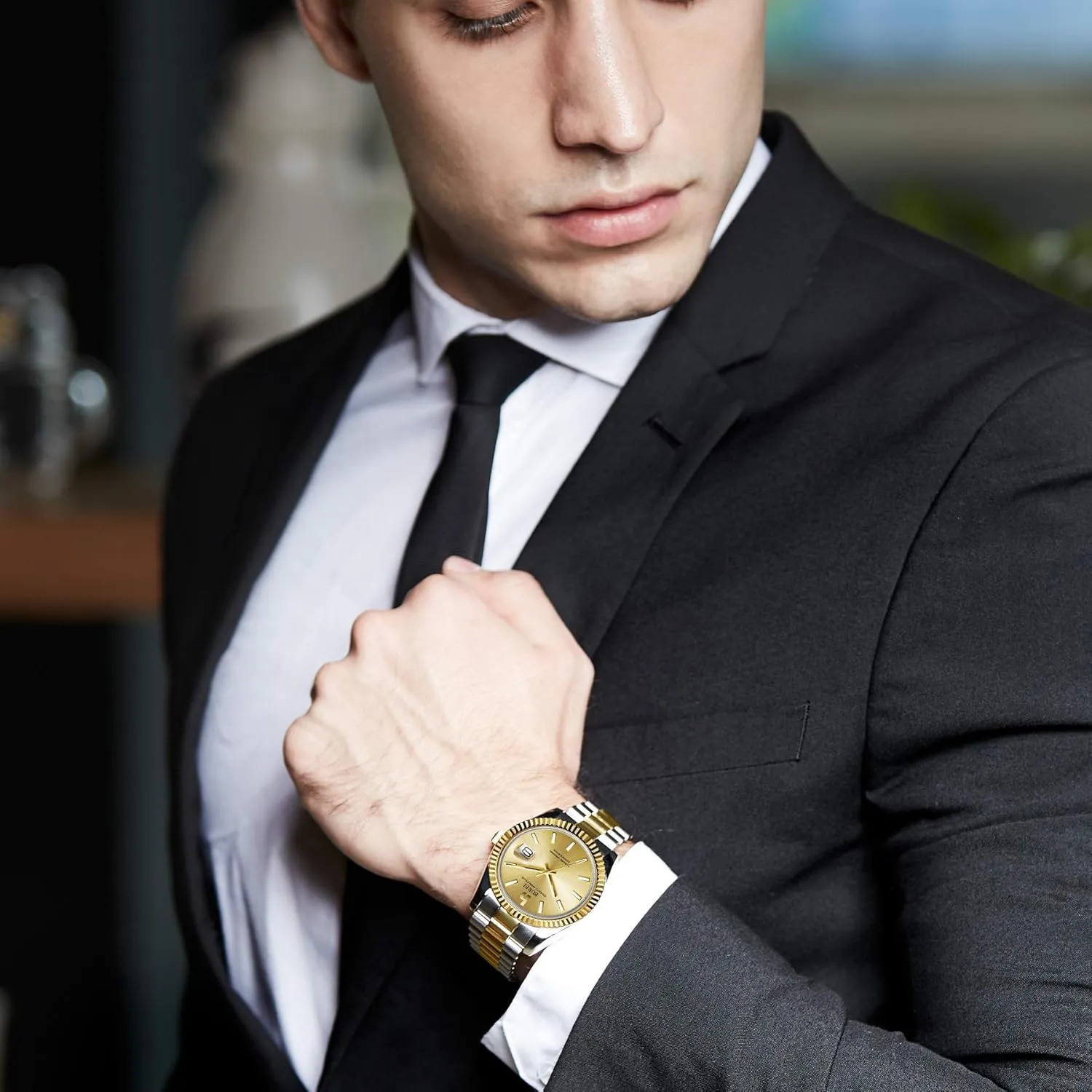 Luxury Stainless Steel Analog Quartz Waterproof shrink portable cloudy advice brittle cactus Wristwatch Sapphire Crystal Dial with Calendar Display,Gift for Men BUREI Mens Watches 