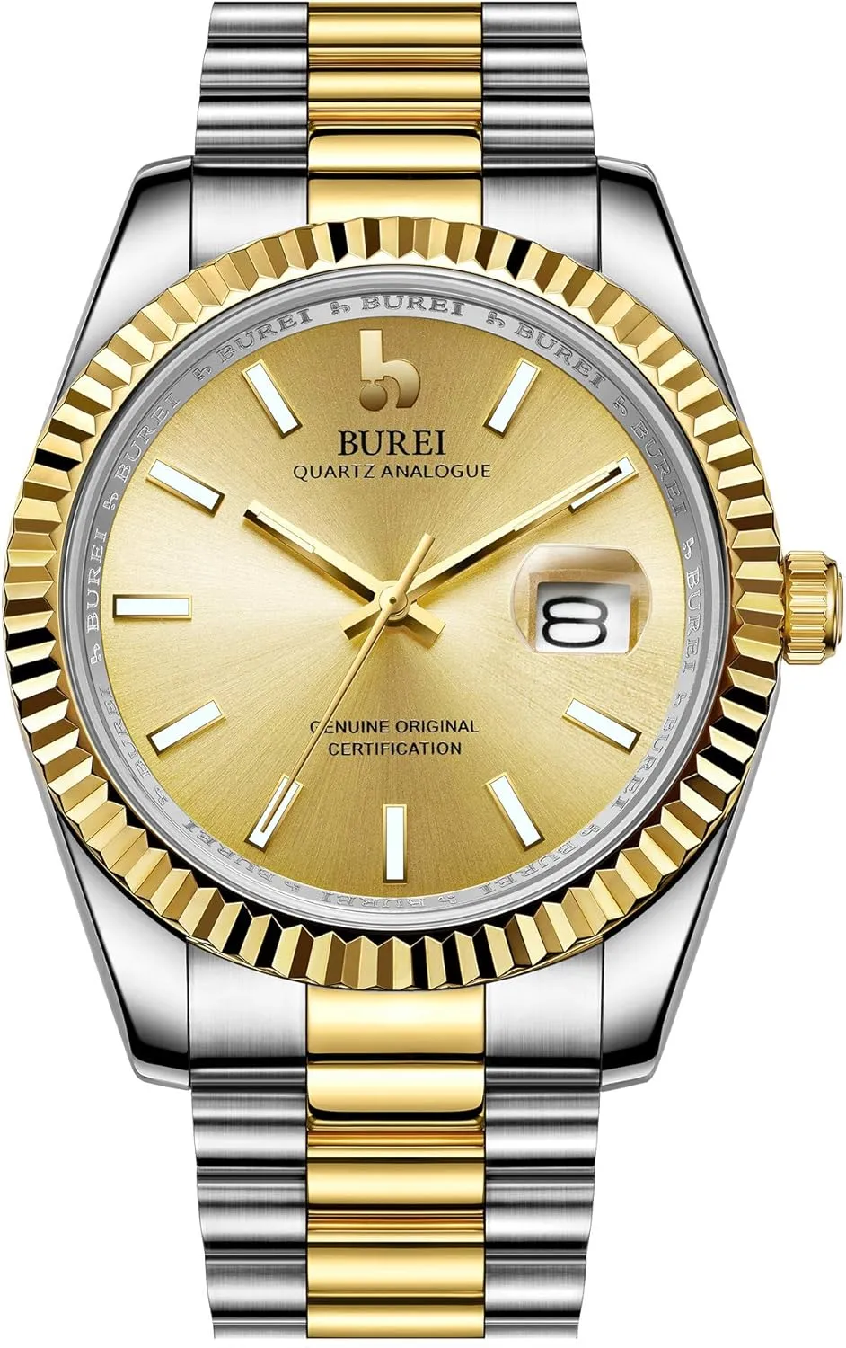 Luxury Stainless Steel Analog Quartz Waterproof shrink portable cloudy advice brittle cactus Wristwatch Sapphire Crystal Dial with Calendar Display,Gift for Men BUREI Mens Watches 