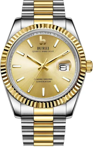 Luxury Stainless Steel Analog Quartz Waterproof shrink portable cloudy advice brittle cactus Wristwatch Sapphire Crystal Dial with Calendar Display,Gift for Men BUREI Mens Watches 