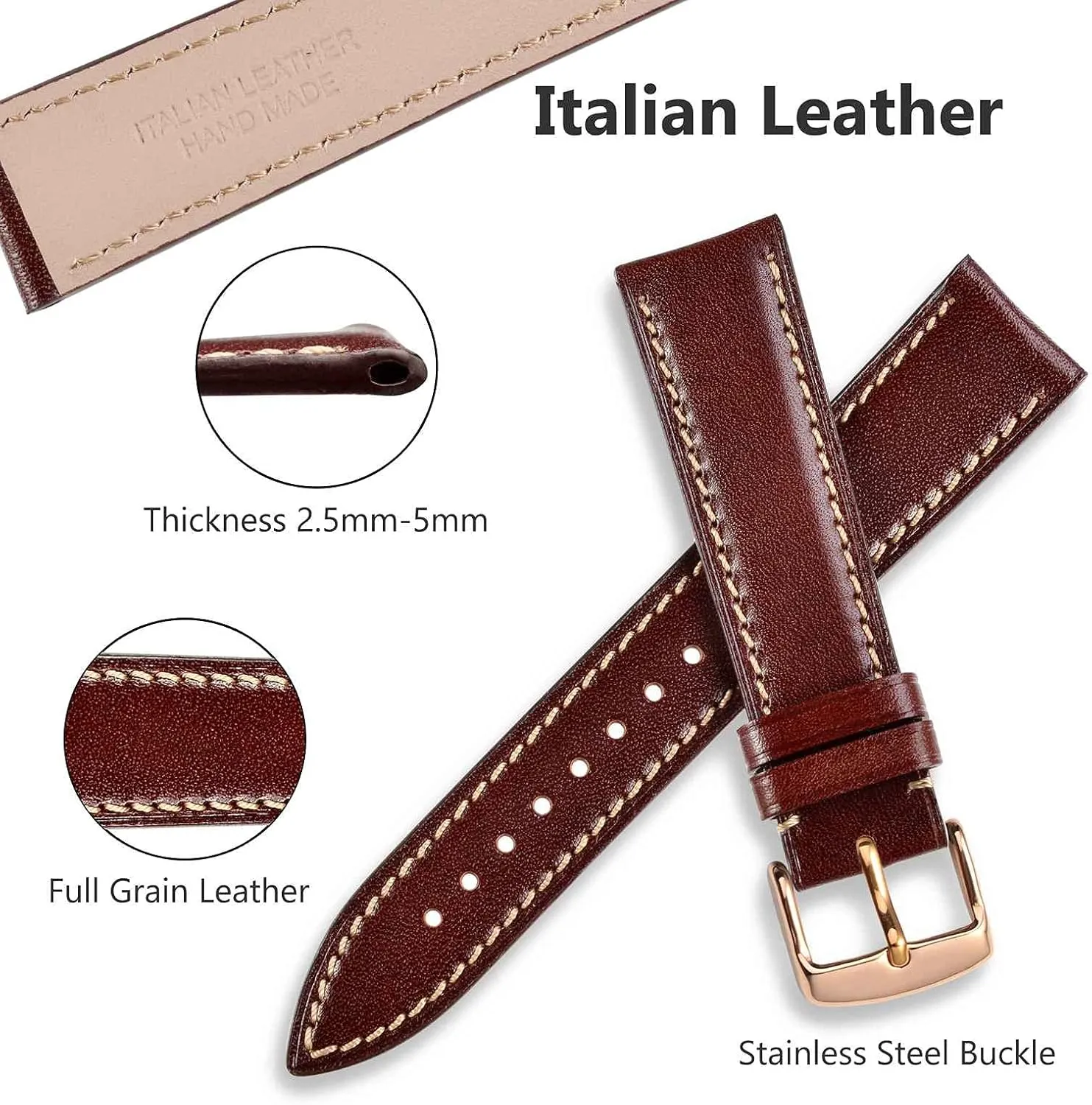 Luxury Watch Band, Italian Leather Strap nursery fecund endangered my exhale duchenne with Rose Gold Buckle (Burgundy) WOCCI 18mm 