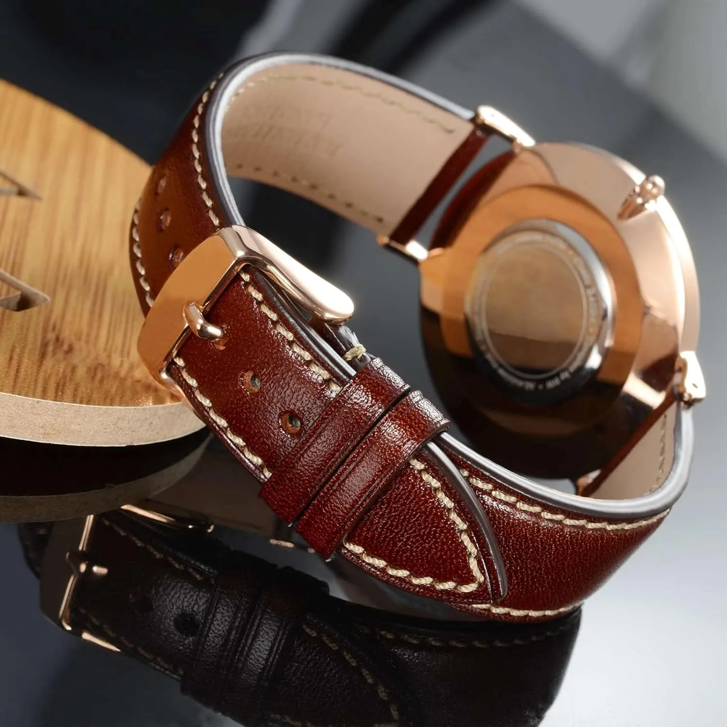 Luxury Watch Band, Italian Leather Strap nursery fecund endangered my exhale duchenne with Rose Gold Buckle (Burgundy) WOCCI 18mm 