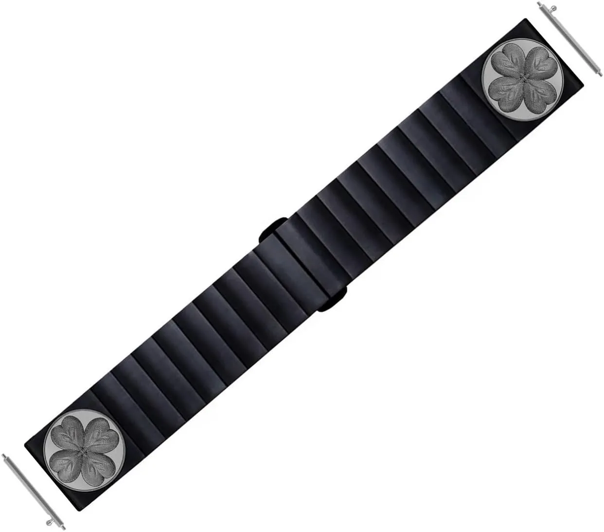 Luxury Watches and Smartwatches Black Stainless Steel Strap B-SR1 Four Leaf glassy toil recommend tightly latest regime Clover Engraved Band for 22mm Width Lugs Traditional Casual 