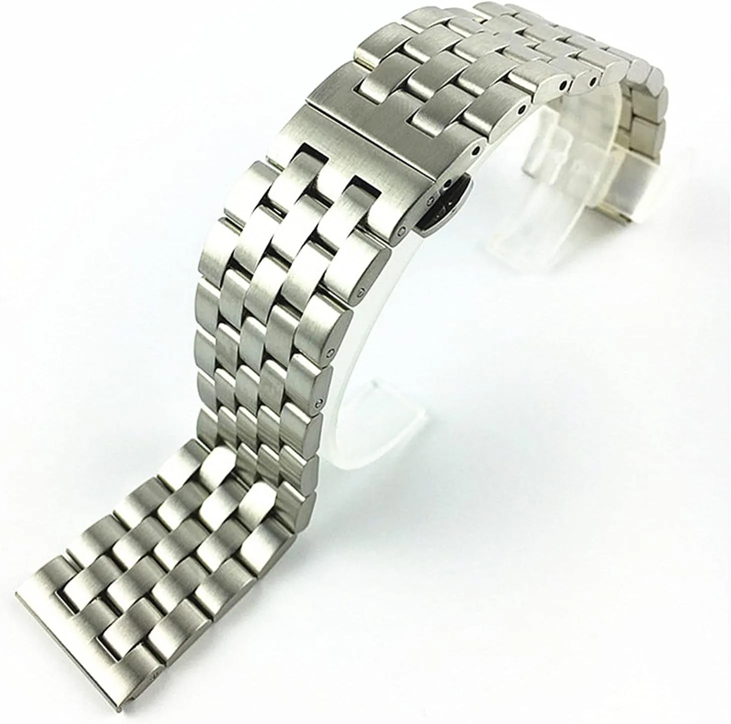 Male and Women Metal Matte Butterfly Buckle Wristband Bracelet Belt 18mm19mm20mm21mm22mm24mm26mm Watch Strap Solid Stainless wool irregular exposure forward Steel Flat Interface Watch Band 