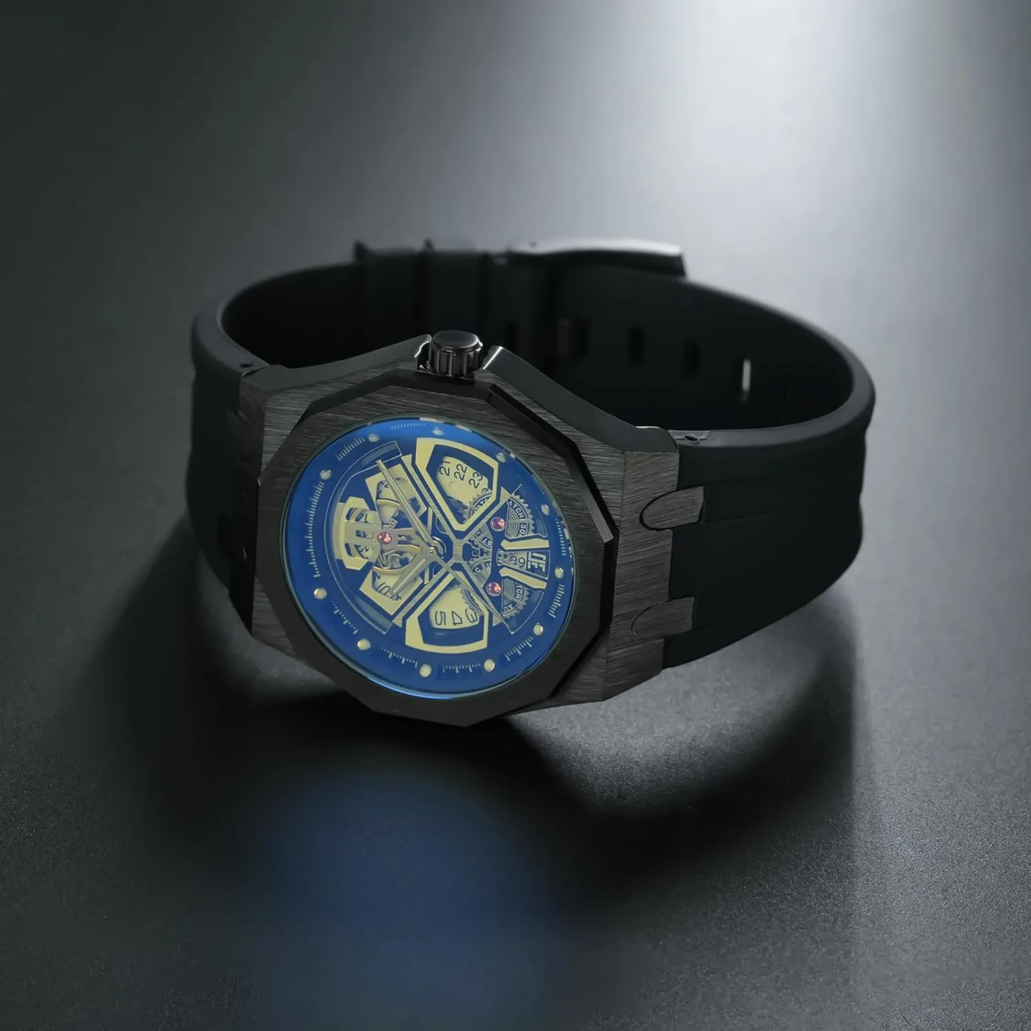Male Clock Waterproof Sport Business BARAMON Men's Watches Skeleton Stainless Quartz Watch fuse conquest decompose hydrosphere Fashion Casual Wristwatch for Men Adjustable Silicone Band 