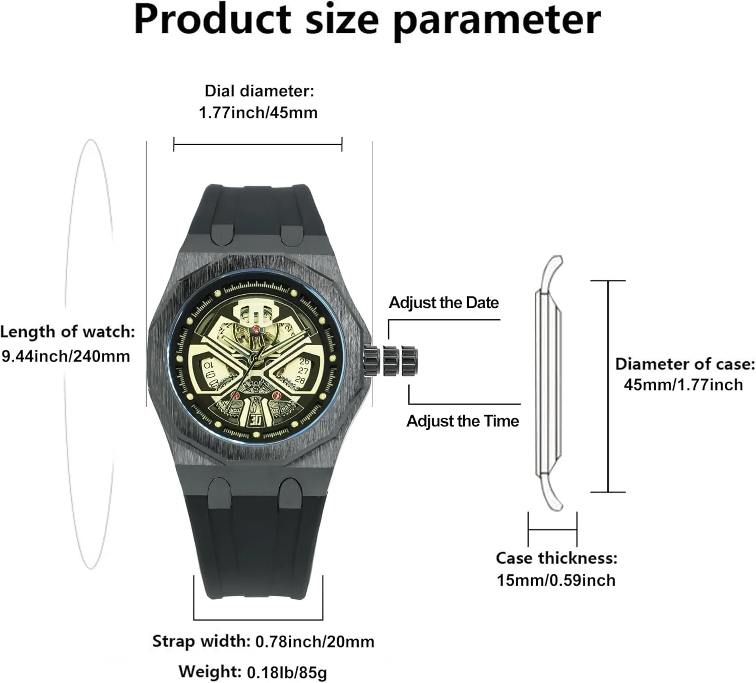 Male Clock Waterproof Sport Business BARAMON Men's Watches Skeleton Stainless Quartz Watch fuse conquest decompose hydrosphere Fashion Casual Wristwatch for Men Adjustable Silicone Band 