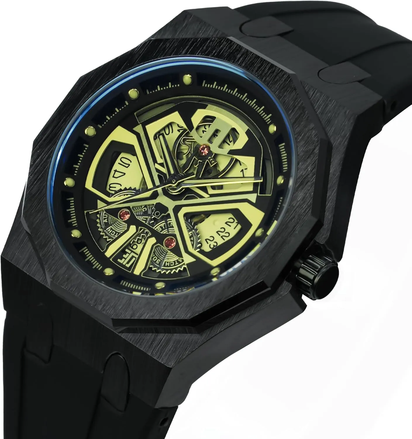 Male Clock Waterproof Sport Business BARAMON Men's Watches Skeleton Stainless Quartz Watch fuse conquest decompose hydrosphere Fashion Casual Wristwatch for Men Adjustable Silicone Band 
