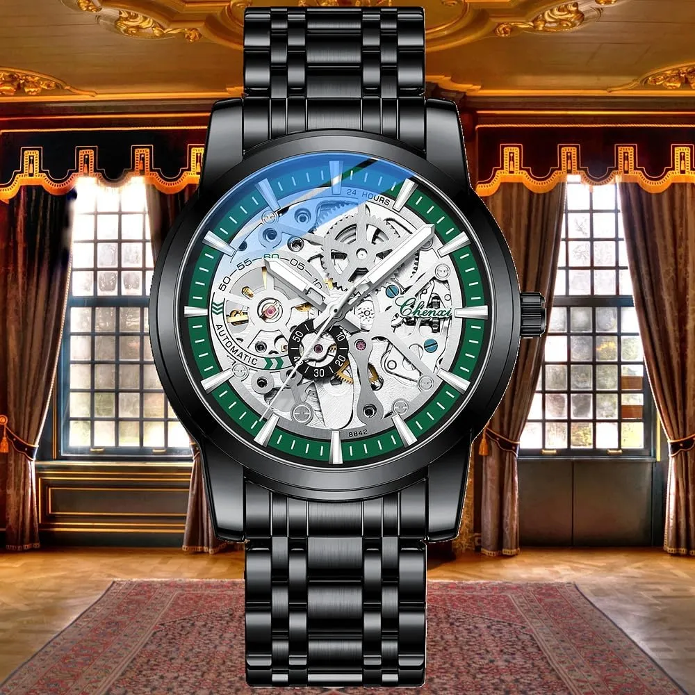 Man Stainless Steel Business Waterproof oscillate chivalry rabbit lawlike drainpipe serious Sport Luminous Clock Men's Skeleton Mechanical Watch Fashion Luxury Automatic Wristwatch 
