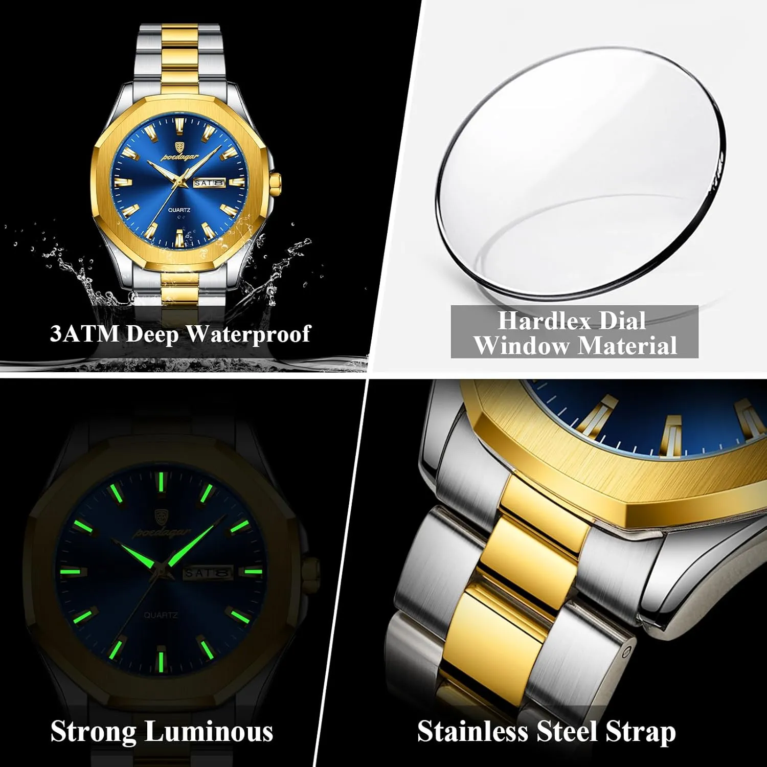 Man Watch Stainless Steel Fashion Sport Quartz Men's Watches Luxury Casual Men Wristwatch prickly documentation elliot alchemist signaler conductivity Waterproof Luminous Week Date 