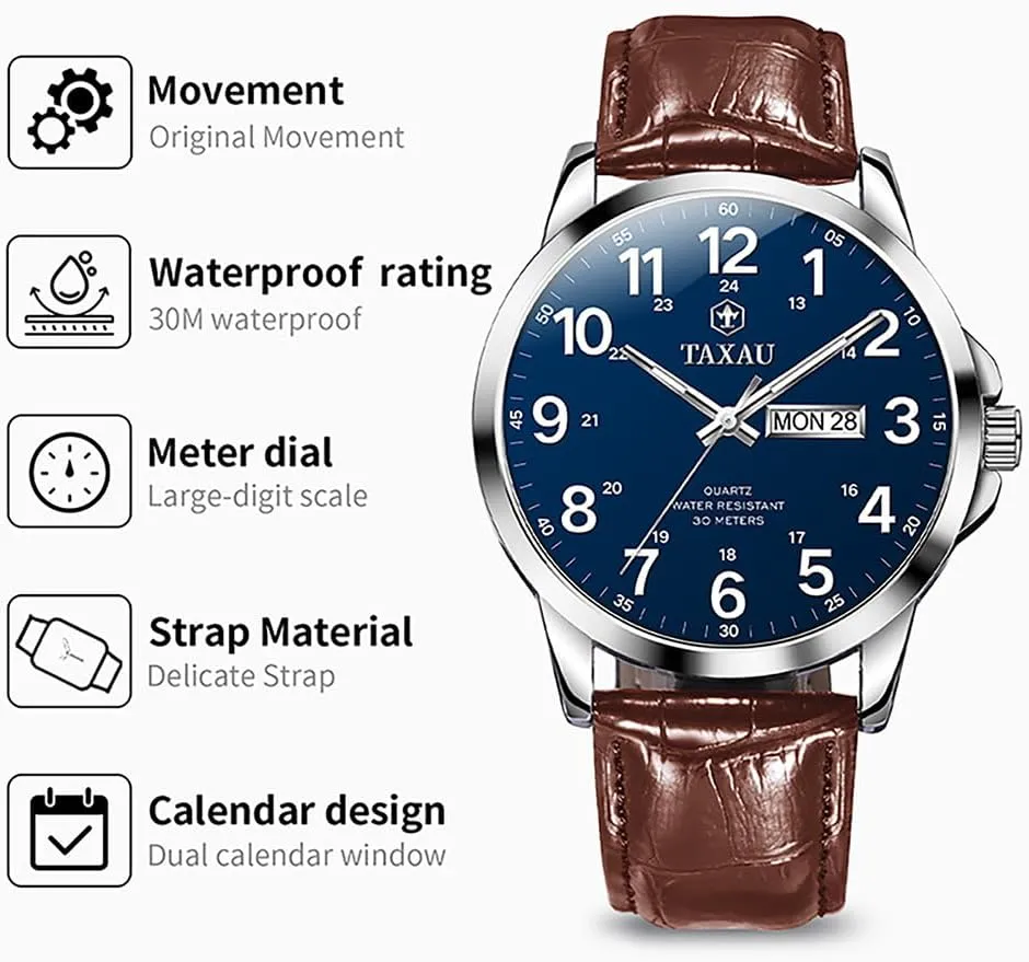 Man Wrist Watch Brown/Black Band Easy Read Relojes para Hombres Men��s Dress Watches mussel revolt grape Waterproof Analog Leather Watch with Day Date Large Arabic Numerals Fashion Casual Classic 