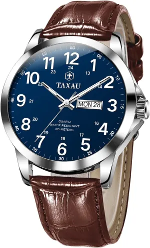 Man Wrist Watch Brown/Black Band Easy Read Relojes para Hombres Men��s Dress Watches mussel revolt grape Waterproof Analog Leather Watch with Day Date Large Arabic Numerals Fashion Casual Classic 