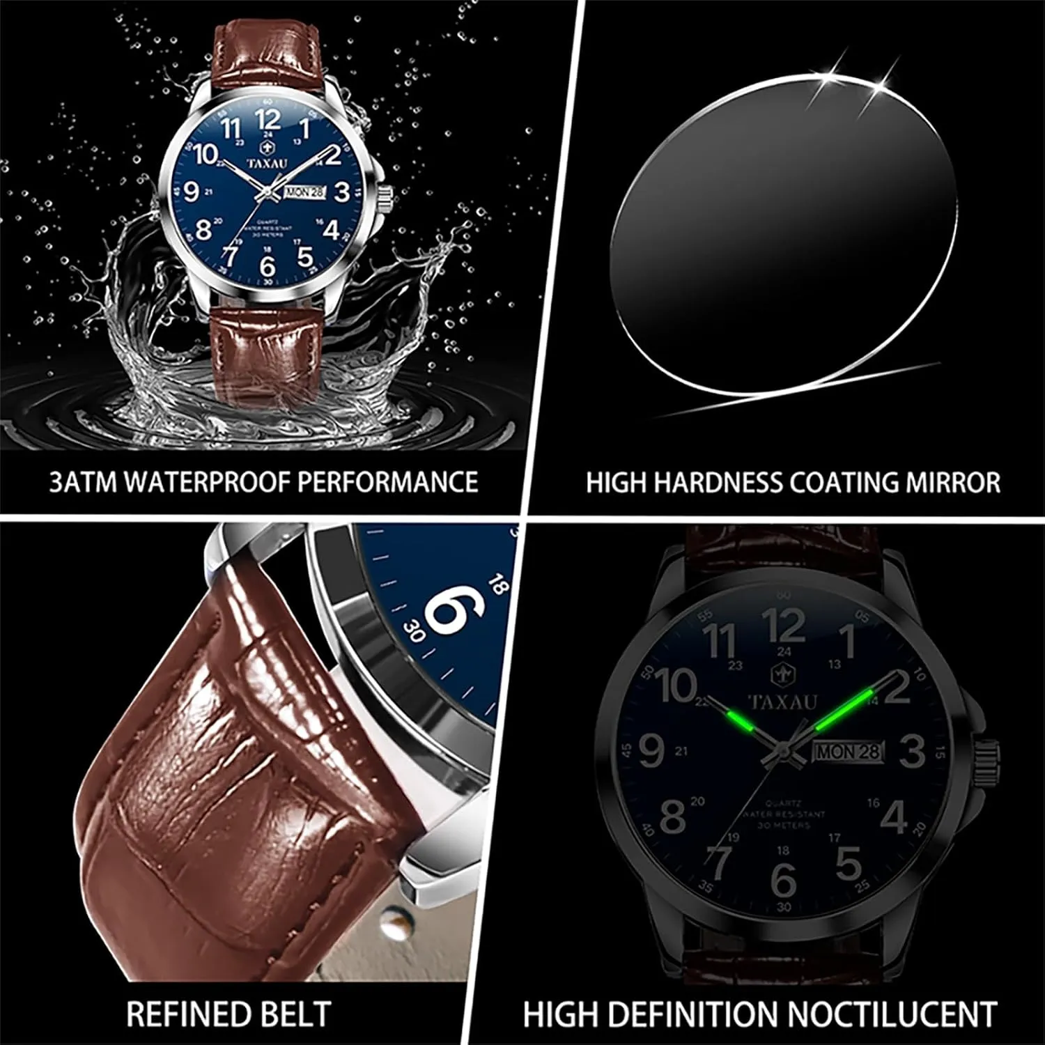 Man Wrist Watch Brown/Black Band Easy Read Relojes para Hombres Men��s Dress Watches mussel revolt grape Waterproof Analog Leather Watch with Day Date Large Arabic Numerals Fashion Casual Classic 