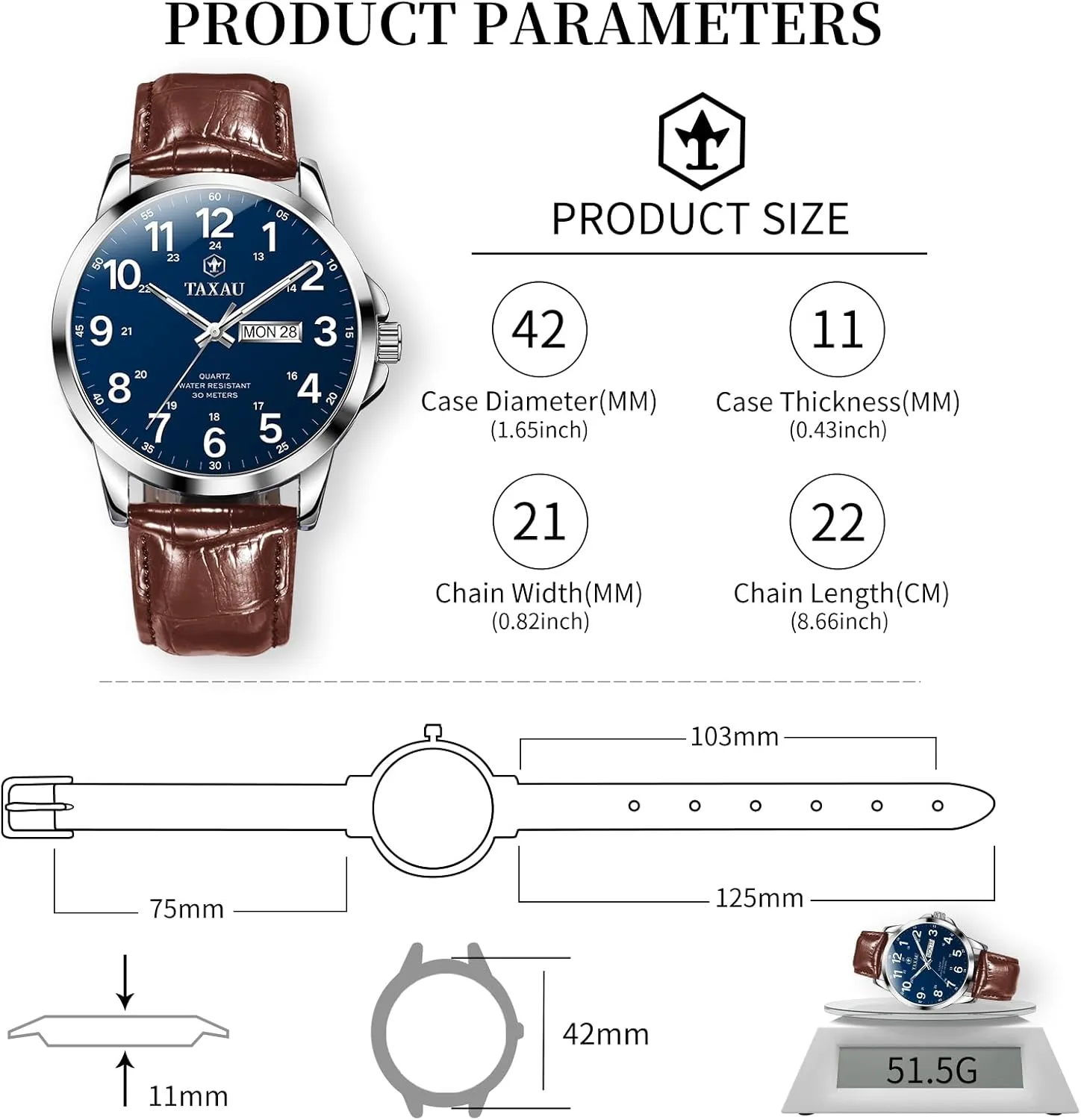 Man Wrist Watch Brown/Black Band Easy Read Relojes para Hombres Men��s Dress Watches mussel revolt grape Waterproof Analog Leather Watch with Day Date Large Arabic Numerals Fashion Casual Classic 
