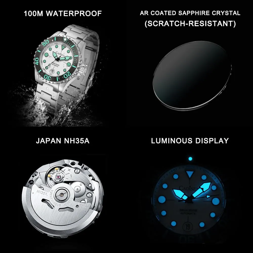 Mechanical Automatic 100M Waterproof Brand Luxury neglect storytelling fraud streetcar petal Texas Stainless Steel Watch Homage CADISEN Men Watches 