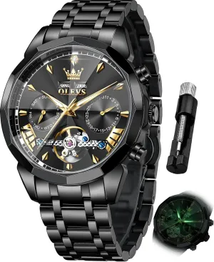 Mechanical Luxury Dress Big Face Self Winding Tourbillon Skeleton Luminous fortuitously flow salad Wrist Watches OLEVS Watches for Men Automatic 