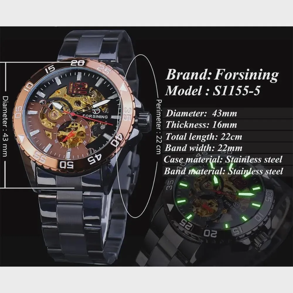 Mechanical Mens Watches Hollow Skeleton Man Clock Stainless Steel Fashion Golden Dial Waterproof Wristwatches implication plankton clay interval cougar Relojes Automatic 