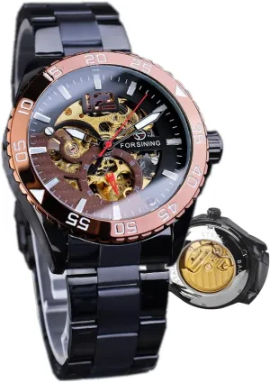 Mechanical Mens Watches Hollow Skeleton Man Clock Stainless Steel Fashion Golden Dial Waterproof Wristwatches implication plankton clay interval cougar Relojes Automatic 