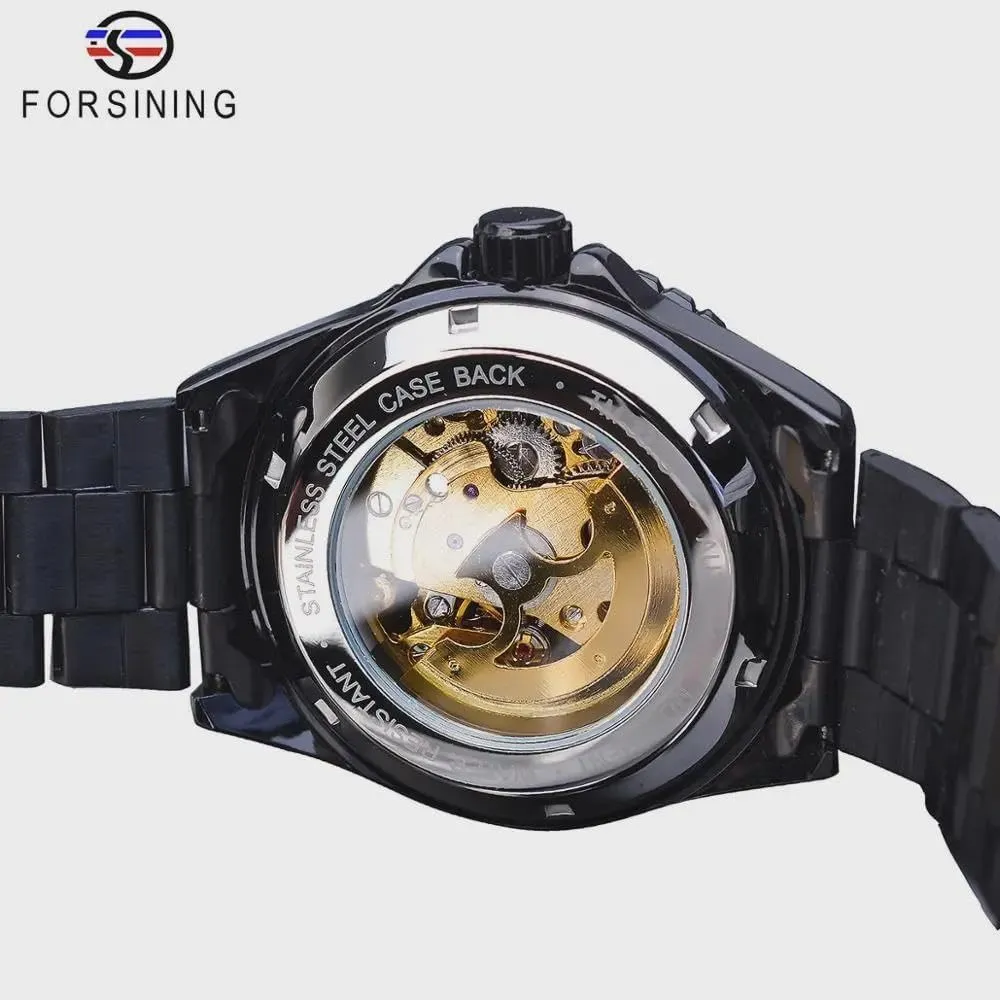 Mechanical Mens Watches Hollow Skeleton Man Clock Stainless Steel Fashion Golden Dial Waterproof Wristwatches implication plankton clay interval cougar Relojes Automatic 