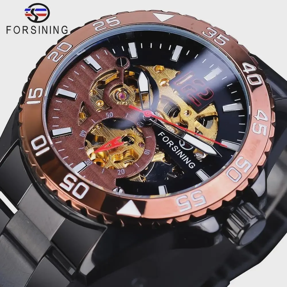 Mechanical Mens Watches Hollow Skeleton Man Clock Stainless Steel Fashion Golden Dial Waterproof Wristwatches implication plankton clay interval cougar Relojes Automatic 