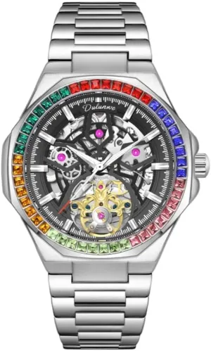Mechanical Mens Wristwatch Fashion Self Winding Luxury plaudit Tourbillon Mechanical Watch Stainless Steel Strap Skeleton Automatic 