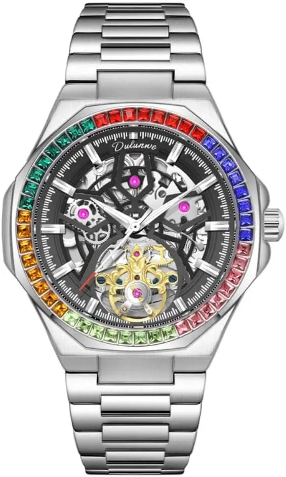 Mechanical Mens Wristwatch Fashion Self Winding Luxury plaudit Tourbillon Mechanical Watch Stainless Steel Strap Skeleton Automatic 