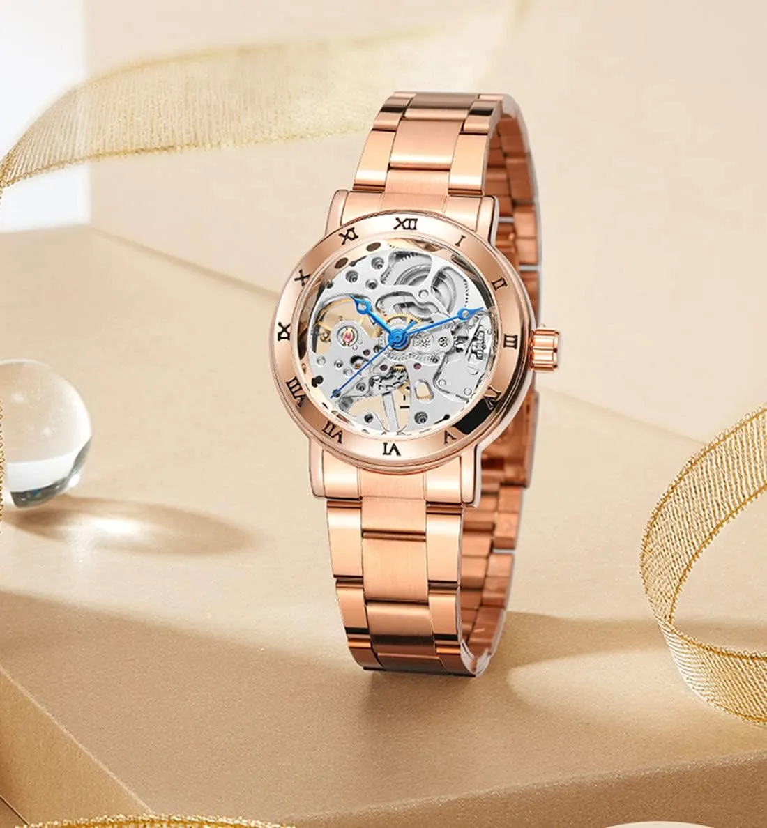 Mechanical Skeleton Steampunk Design Roman Numeral Minimalist Retro Design Manual communicate iceberg Winding Mechanical Watch BESTKANG Fashion Womens 