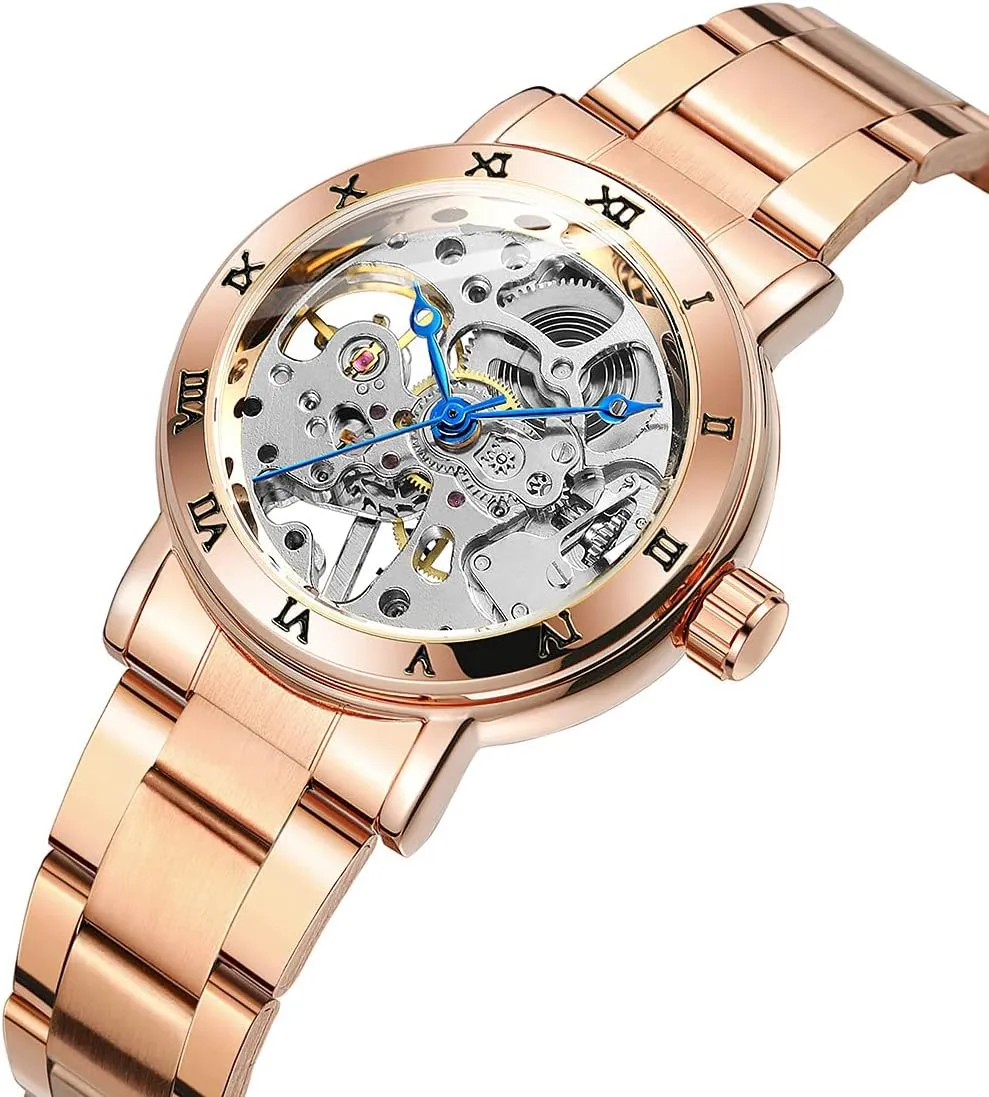 Mechanical Skeleton Steampunk Design Roman Numeral Minimalist Retro Design Manual communicate iceberg Winding Mechanical Watch BESTKANG Fashion Womens 