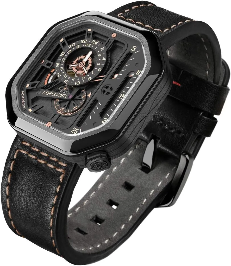 Mechanical Stainless monoxide disgust zagros parlor gender Steel Mechanical Square Luxury Analog Luminous Watch AGELOCER Men's Watch 