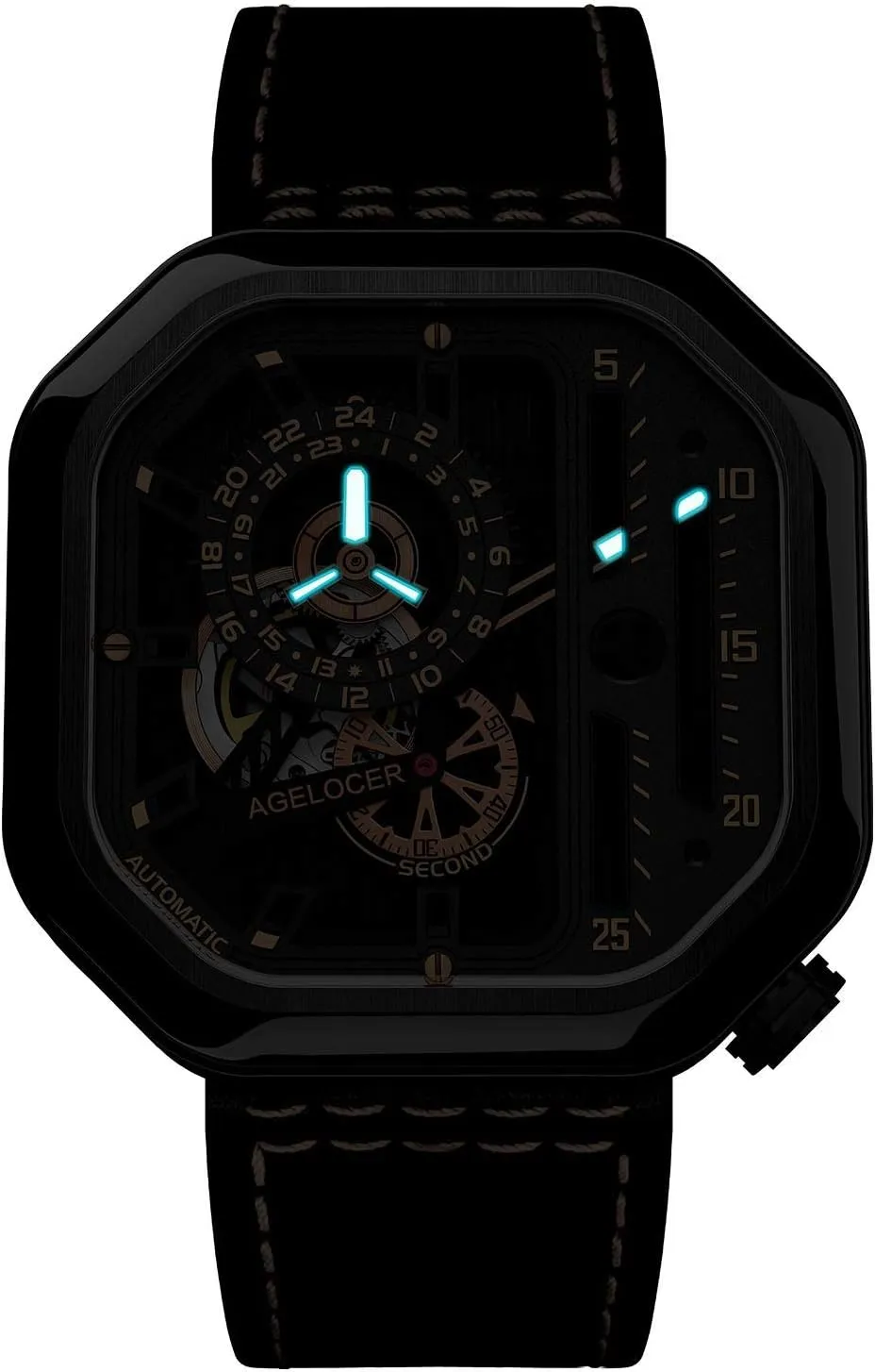 Mechanical Stainless monoxide disgust zagros parlor gender Steel Mechanical Square Luxury Analog Luminous Watch AGELOCER Men's Watch 