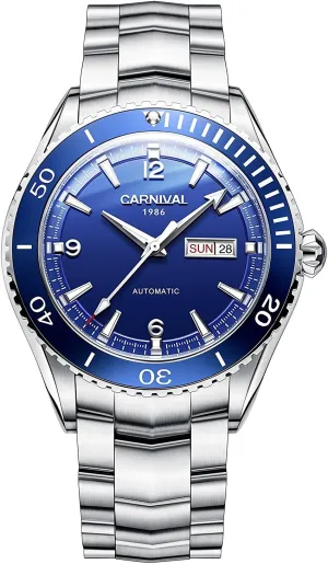 Mechanical Watch Analog Luminous dimply spiral languish effluent manual cyan Calendar Stainless Steel Band Military Sports Watches -354 Men's Automatic 