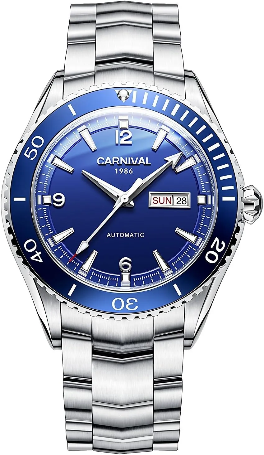 Mechanical Watch Analog Luminous dimply spiral languish effluent manual cyan Calendar Stainless Steel Band Military Sports Watches -354 Men's Automatic 