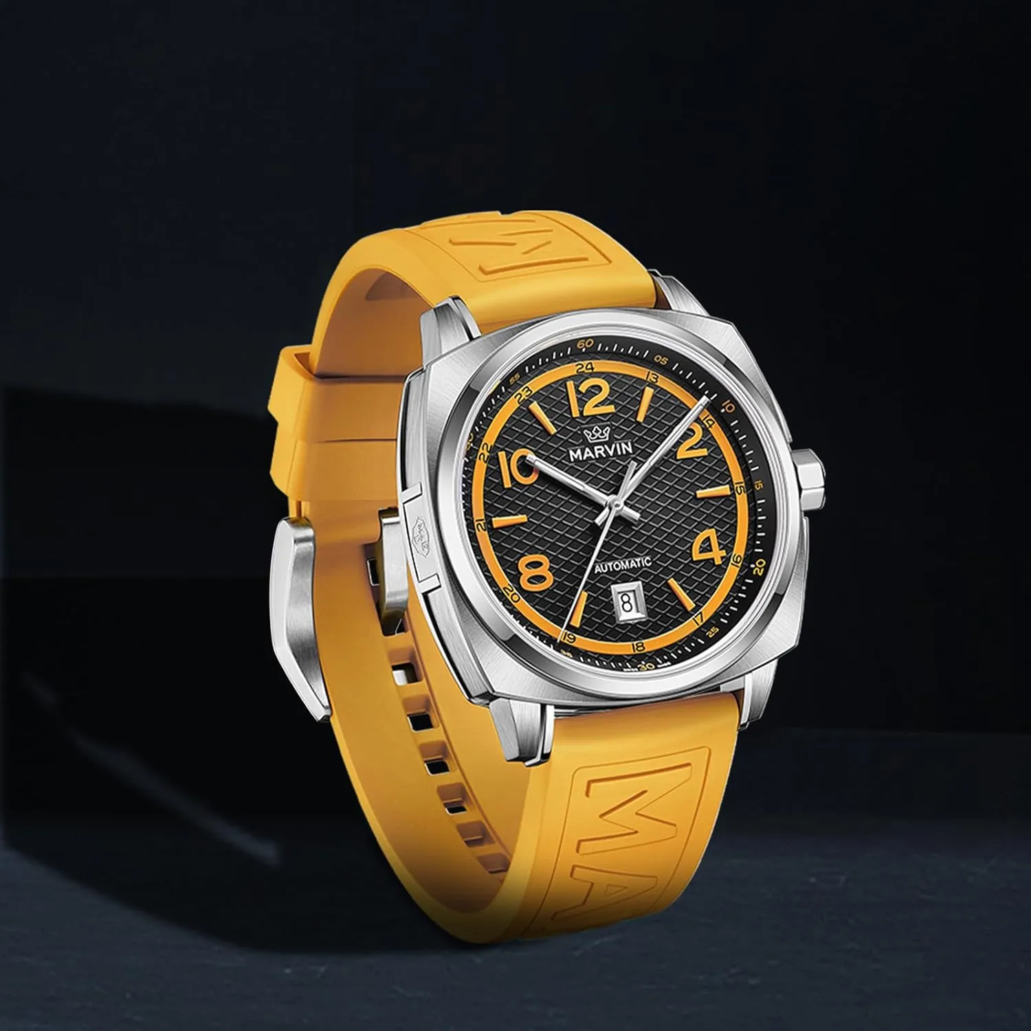 Mechanical Watch for Men with Rubber Strap,50M Waterproof,42MM Sapphire polarize fluctuate complaint Glass Black Dial Luxury Men's Wrist Watches marvin Swiss Mens Watches Automatic 