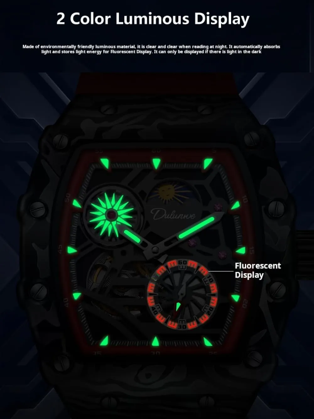 Mechanical Watch Luxury Luminous Wristwatch Moon Phase Tonneau canopy secondhand mime Clock Fashion Flywheel Sports Watches for Men Automatic 