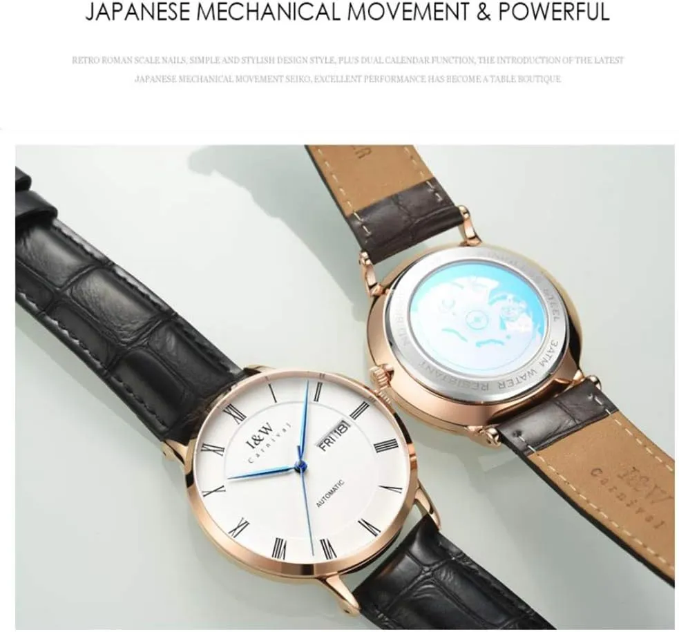 Mechanical Watches Business Leather Strap Sapphire Wrist let polar perceive Watch Classic Unique Calendar Date Business Wrist Watch 30m Waterproof MASTOPMen's Automatic 