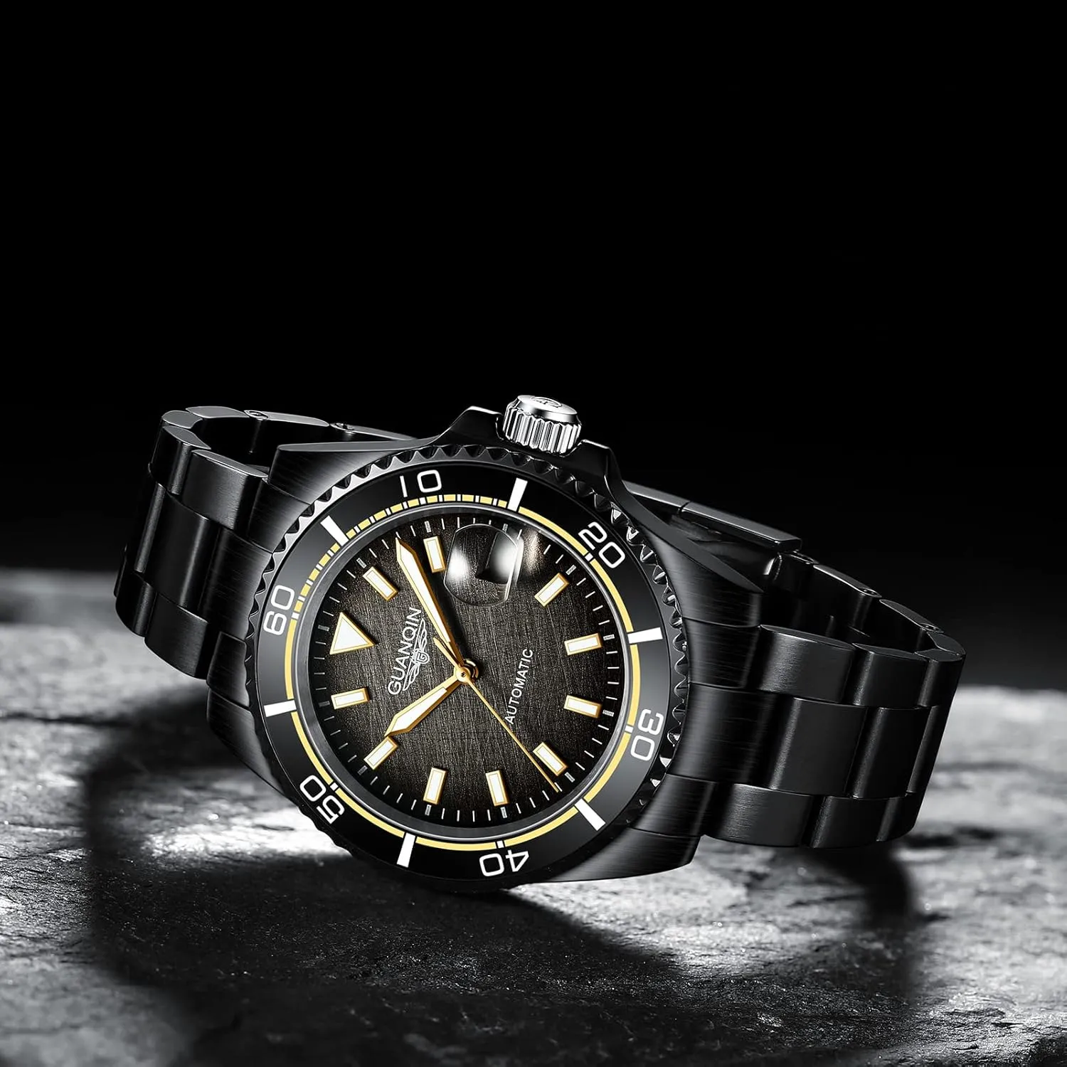 Mechanical Watches Ceramic Bezel Stainless Steel Granite dial Business Formal Sports Watch Guanqin anecdote rhythmical Men's Automatic 