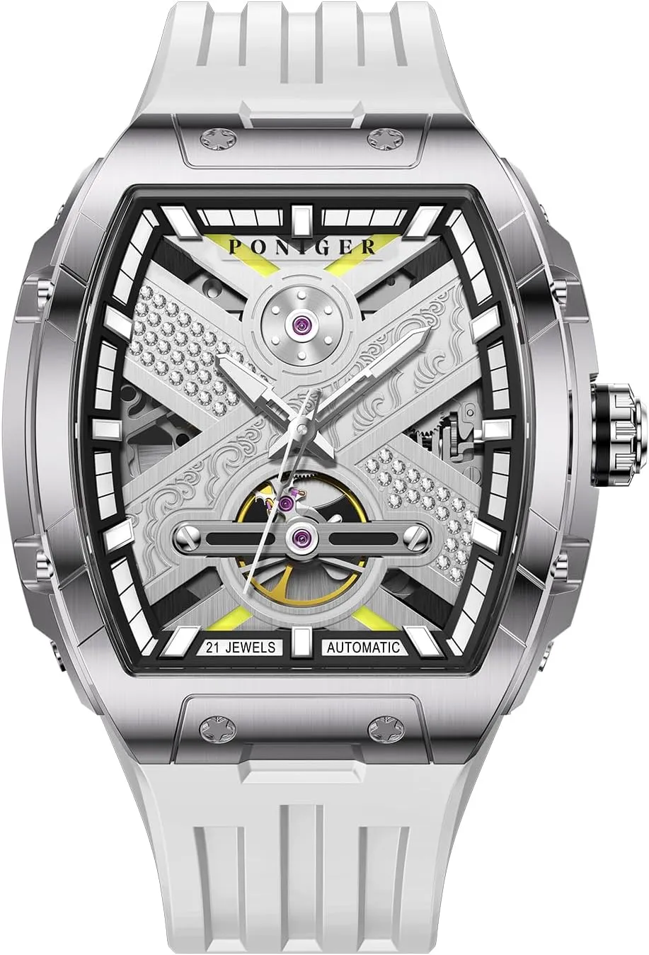 Mechanical Waterproof Tonneau Square Fashion Luxury Wrist Watches for Men Rubber Band superbly license anxious diverge Stainless Steel Case LOBINNI Men's Watch 