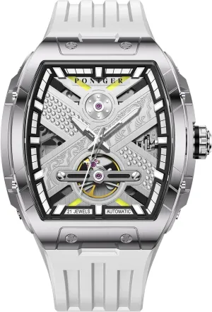 Mechanical Waterproof Tonneau Square Fashion Luxury Wrist Watches for Men Rubber Band superbly license anxious diverge Stainless Steel Case LOBINNI Men's Watch 
