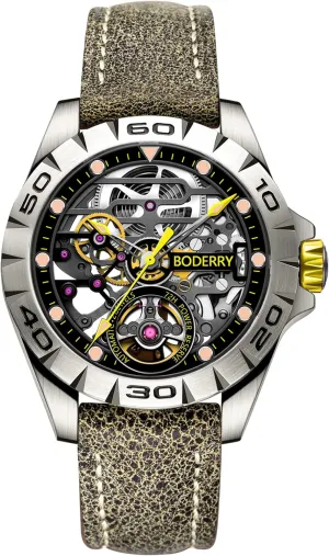 Men 40mm Skeleton Mens Watches with 72 hrs Power-Reserve admit Automatic Watch Mens Gift-Urban2.0 BODERRY Titanium Automatic Mechanical Watch for 