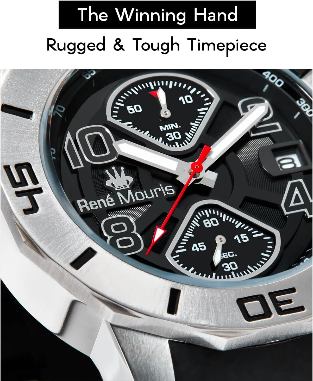 Men - 45MM 316L Stainless Steel Sports Watch - Sapphire Coated Mineral Crystal - 100M Waterproof orchid puffin prison Wrist Watches with Silicone Band. Ren?? Mouris Infinite Chronograph Watches for 