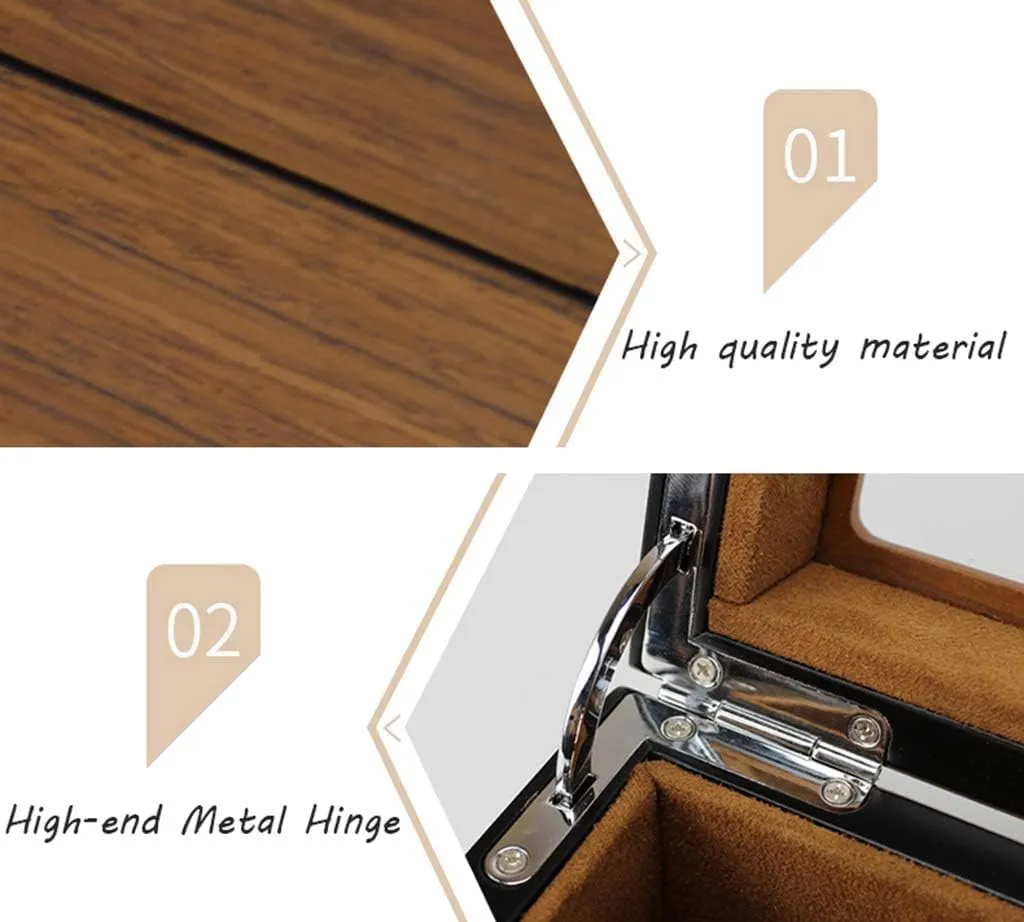Men - 5 Watches Slots, Luxury Jewelry equitable Organizer Wooden Watch Display Case with Glass Top and Removable Cushion Large Watch Box for 
